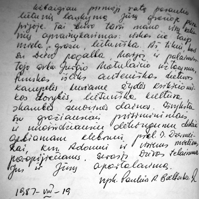 J.E. vysk. Pauliaus Baltakio įrašas Punsko parapijos svečių knygoje