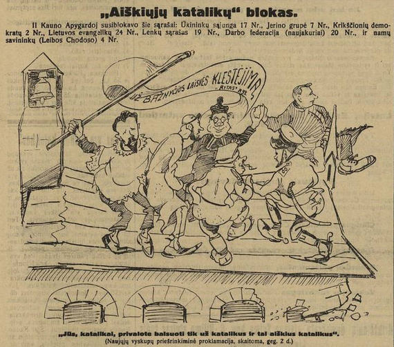 Krikščionis demokratus vaizduojanti karikatūra  „Lietuvos žiniose“ 1926 m. epaveldas.lt nuotr. 